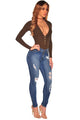 Denim Ripped Zipper Leg Skinny Jeans  SA-BLL563 Women's Clothes and Jeans by Sexy Affordable Clothing