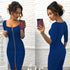Solid Color Zipper Half Sleeve Knee-Length Bodycon Dress #Mini Dress #Blue