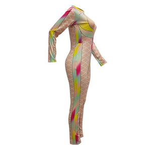 Multi-color Printed Sexy Nude Fitting Clubbing Jumpsuit #Nude #Printed SA-BLL55581-3 Women's Clothes and Jumpsuits & Rompers by Sexy Affordable Clothing