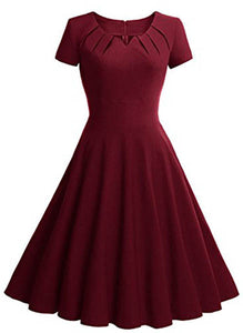 V-Neck Short Sleeved Fashion Swing Dress #Red #Short Sleeve #V-Neck SA-BLL36154-2 Fashion Dresses and Skater & Vintage Dresses by Sexy Affordable Clothing