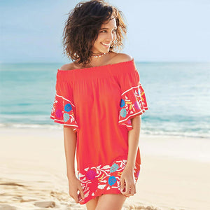 Orange Off-The-Shoulder Embroidered Dress #Beach Dress #Orange SA-BLL3743 Sexy Swimwear and Cover-Ups & Beach Dresses by Sexy Affordable Clothing