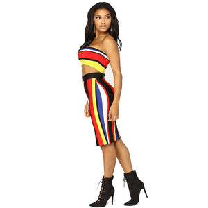 Trendy Bateau Neck Striped Red Two-piece Skirt Set #Sleeveless #Stripe #Two Piece SA-BLL282465 Sexy Clubwear and Skirt Sets by Sexy Affordable Clothing