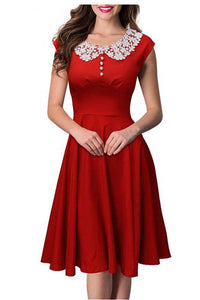 Vintage Peter Pan Collar Long Sleeve Lace Spliced Dress  SA-BLL36059-2 Fashion Dresses and Skater & Vintage Dresses by Sexy Affordable Clothing