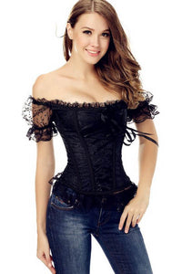 9 Plastic Bones Lace-Up Off The Shoulder Brocade Corset  SA-BLL42683-3 Sexy Lingerie and Corsets and Garters by Sexy Affordable Clothing