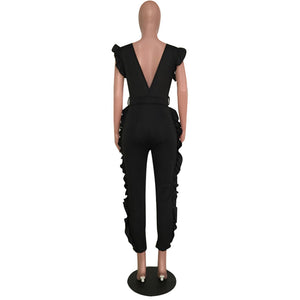 Open Back Ruffled Sleeveless Belted Jumpsuit #Sleeveless #Ruffled SA-BLL55569-3 Women's Clothes and Jumpsuits & Rompers by Sexy Affordable Clothing