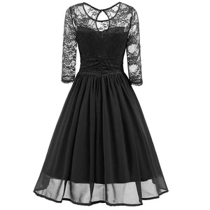 Retro Chiffon And Lace Dress #Midi Dress #Black #Retro Dress SA-BLL36098-2 Fashion Dresses and Skater & Vintage Dresses by Sexy Affordable Clothing