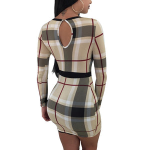 Sexy Checks Bodycon Dress With Long Sleeve  SA-BLL28207 Fashion Dresses and Mini Dresses by Sexy Affordable Clothing