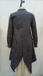 Lightweight Button Down Long Sleeve Striped Collarless Shirt Dress #Striped #Collarless #Irregular SA-BLL282562-3 Sexy Clubwear and Club Dresses by Sexy Affordable Clothing