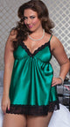 Plus Size Satin and Lace Babydoll Set Green  SA-BLP2316-1 Plus Size Clothing and Plus Size Lingerie by Sexy Affordable Clothing