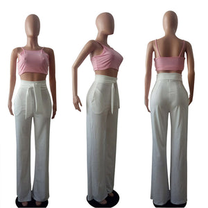 Womens Black Pants With Bow Wide Leg #White # SA-BLL666-1 Women's Clothes and Pants and Shorts by Sexy Affordable Clothing