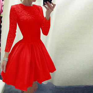 Fashion Red Lace Long Sleeves Short Party Dress #Red #Pleated SA-BLL27611-3 Fashion Dresses and Mini Dresses by Sexy Affordable Clothing