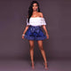 Mariam White Navy-Blue Off-The-Shoulder Crochet Romper #Romper SA-BLL55324-1 Women's Clothes and Jumpsuits & Rompers by Sexy Affordable Clothing