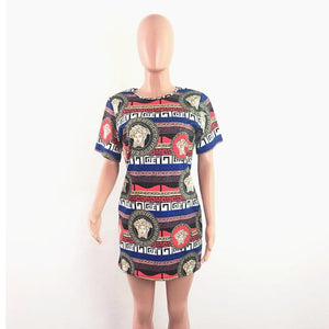 Short Sleeves Print Retro Lazy Shirt Dress #Short Sleeve #O Neck SA-BLL725 Women's Clothes and Women's T-Shirts by Sexy Affordable Clothing