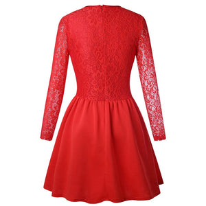 Fashion Red Lace Long Sleeves Short Party Dress #Red #Pleated SA-BLL27611-3 Fashion Dresses and Mini Dresses by Sexy Affordable Clothing