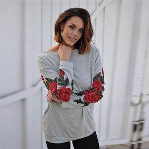 Round Neck Long Sleeve Regular Floral Sweatshirt #Top #Grey #Sweatshirt SA-BLL643-1 Women's Clothes and Blouses & Tops by Sexy Affordable Clothing