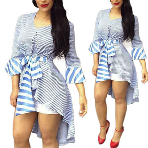 Striped Casual Asymmetric Shirt Dress #Striped #Asymmetric SA-BLL51494 Fashion Dresses and Midi Dress by Sexy Affordable Clothing