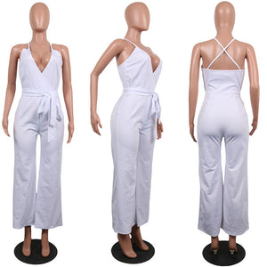 Straps Halter Women's Wide Leg Jumpsuits #White #Straps #Deep-V SA-BLL55514-7 Women's Clothes and Jumpsuits & Rompers by Sexy Affordable Clothing