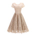 Women's Vintage Short Sleeve Lace Evening Party Swing Dress