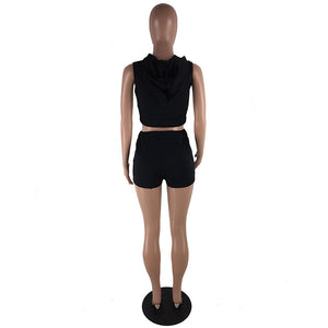 Hooded Shorts Two Piece Set #Black #Hooded SA-BLL282650 Sexy Clubwear and Pant Sets by Sexy Affordable Clothing
