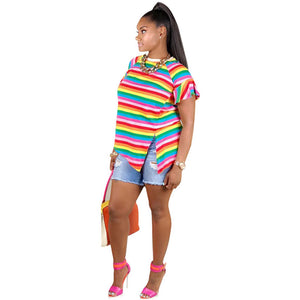 Casual Striped Cotton T-shirt #Short Sleeve #O Neck SA-BLL730 Women's Clothes and Blouses & Tops by Sexy Affordable Clothing