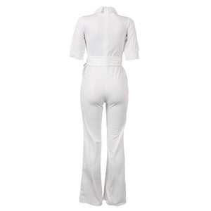 Sexy Women Half Sleeve Belt Solid Casual Jumpsuit #White # SA-BLL55193-1 Women's Clothes and Jumpsuits & Rompers by Sexy Affordable Clothing