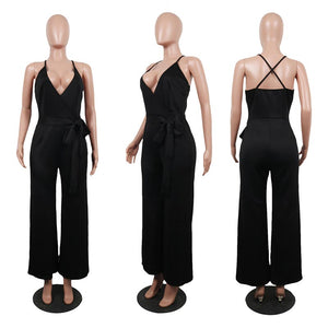 Straps Halter Women's Wide Leg Jumpsuits #Black #Straps #Deep-V SA-BLL55514-2 Women's Clothes and Jumpsuits & Rompers by Sexy Affordable Clothing