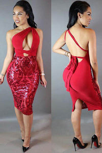 Red Tied Sequin Dress  SA-BLL36092-1 Fashion Dresses and Midi Dress by Sexy Affordable Clothing