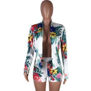 Fashion Floral Printed Two-piece Shorts Set #Jacket #Two Piece #Print SA-BLL282782 Sexy Clubwear and Pant Sets by Sexy Affordable Clothing