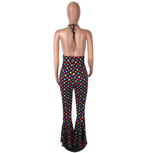 Dripping Dots Printed Flared Legs Black Jumpsuits #Printed #Dots #Flared Legs SA-BLL55594 Women's Clothes and Jumpsuits & Rompers by Sexy Affordable Clothing