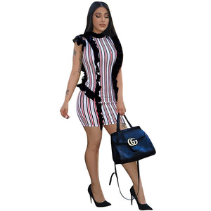 Sleeveless Stripped Bodycon Dress With Ruffles #Sleeveless #Ruffles #Stripe SA-BLL282470-2 Fashion Dresses and Bodycon Dresses by Sexy Affordable Clothing