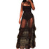 Black Mesh Long Halter Dress With Ruffled Hem #Black #Mesh #Halter #Ruffle