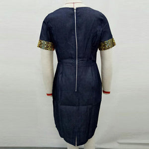 Denim African Print Angelina Dress #Short Sleeve #Zipper #Printed SA-BLL36111-1 Fashion Dresses and Midi Dress by Sexy Affordable Clothing