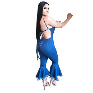 Casual Spaghetti Strap Blue Denim One-piece Jumpsuits #Denim #One-Piece #Spaghetti Strap SA-BLL55510 Women's Clothes and Jumpsuits & Rompers by Sexy Affordable Clothing