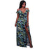 Ketia Navy-Blue Green Leaf Print Ruffle Faux Wrap Maxi Dress #Maxi Dress #