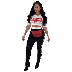 Casual Round Neck Letters+Grid Printed Two-piece Pants Set #Two Piece #Printed #Round Neck SA-BLL282455-2 Sexy Clubwear and Pant Sets by Sexy Affordable Clothing