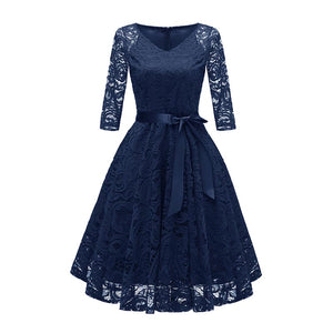 V-Neck Lace Three Quarter Sleeve A-Line Dress #Lace #V-Neck #A-Line #Three Quarter SA-BLL36141-1 Fashion Dresses and Midi Dress by Sexy Affordable Clothing