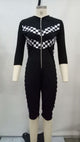 Joanna Checkered Sport Romper #Black #V Neck #Racing #Sport SA-BLL55466-1 Women's Clothes and Jumpsuits & Rompers by Sexy Affordable Clothing