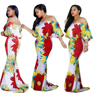 Off Shoulder Ruffles Mermaid Floral Maxi Dress #Maxi Dress #Mermaid Maxi Dress SA-BLL51429-1 Fashion Dresses and Evening Dress by Sexy Affordable Clothing