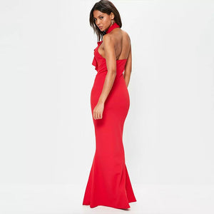 Red High Neck Keyhole Frill Detail Evening Dress #Maxi Dress #Red #Evening Dress SA-BLL5040 Fashion Dresses and Evening Dress by Sexy Affordable Clothing