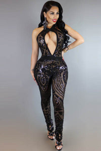 Black Sequin Jumpsuit  SA-BLL55268-2 Women's Clothes and Jumpsuits & Rompers by Sexy Affordable Clothing