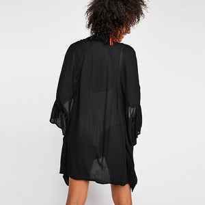 Chiffon Wrinkled Flare Sleeve Beach T Shirt #Black #Cardigan #Chiffon SA-BLL38535-1 Sexy Swimwear and Cover-Ups & Beach Dresses by Sexy Affordable Clothing