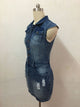 Women's Sexy Denim Button Down Ripped Dress #Short Sleeve #Denim #Turndown Neck SA-BLL282626 Fashion Dresses and Mini Dresses by Sexy Affordable Clothing