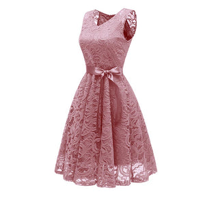 V-Neck Lace Sleeveless A-Line Evening Dress #Lace #Pink #Sleeveless #V-Neck #A-Line SA-BLL36136-2 Fashion Dresses and Midi Dress by Sexy Affordable Clothing