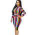 Colorful Striped Stand CollarMid Dress #Long Sleeve #Striped #Print