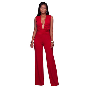 Sabella Red Plunging V-Neck Jumpsuit #Red SA-BLL55335-3 Women's Clothes and Jumpsuits & Rompers by Sexy Affordable Clothing