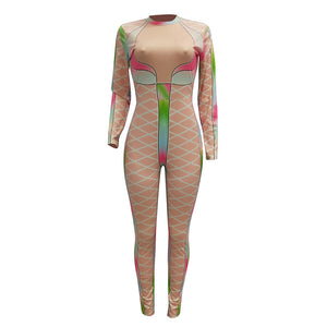 Multi-color Printed Sexy Nude Fitting Clubbing Jumpsuit #Nude #Printed SA-BLL55581-1 Women's Clothes and Jumpsuits & Rompers by Sexy Affordable Clothing