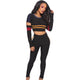 Black Strippes Ripped Crop Top and Pants #Stripe #Two Piece SA-BLL282461 Sexy Clubwear and Pant Sets by Sexy Affordable Clothing