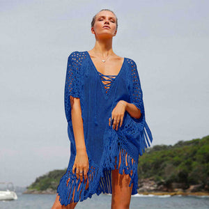 New Romantics Fringe Kaftan #Blue SA-BLL38437-3 Sexy Swimwear and Cover-Ups & Beach Dresses by Sexy Affordable Clothing