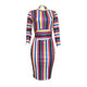 Colorful Striped Stand CollarMid Dress #Long Sleeve #Striped #Print SA-BLL36264 Fashion Dresses and Midi Dress by Sexy Affordable Clothing