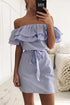 Stripe Off Shoulder Belted Flounced Dress